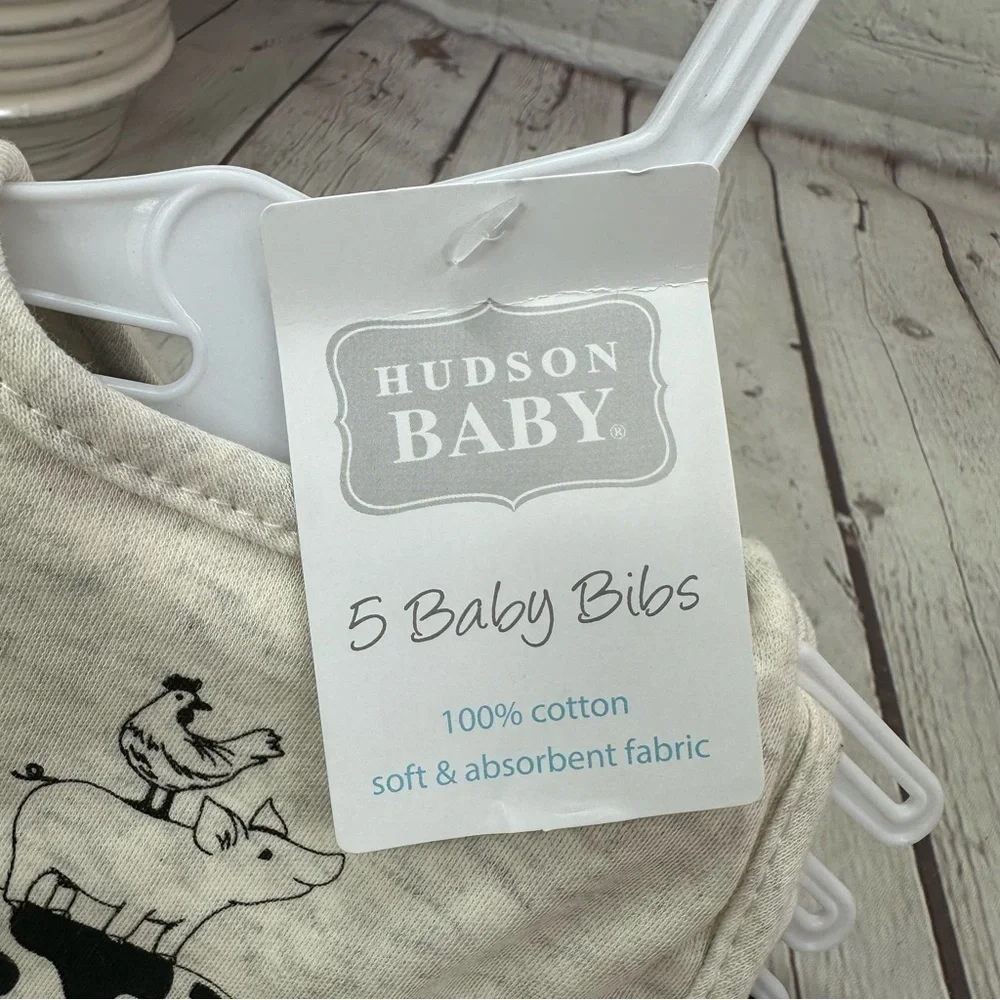 NWT Hudson Baby 100% cotton Bibs farm friend homestead pk of 5 farm house